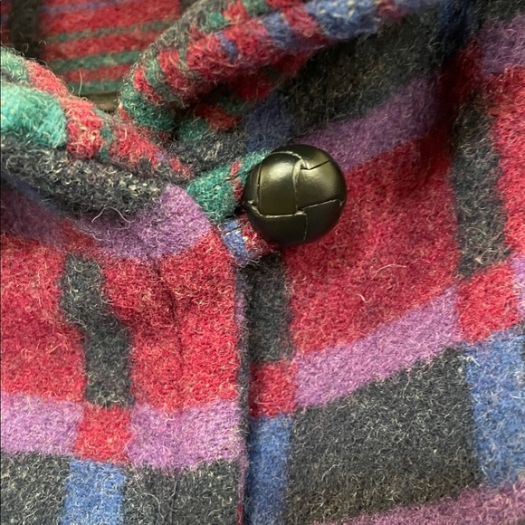 VTG 80s L.L.Bean wool blend stadium blanket Aztec coat Southwestern plaid pocket - Picture 9 of 12